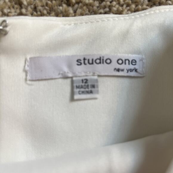 Studio One Dress Ivory/Black/Burnt Sienna Sleeveless Size 12 - Picture 4 of 11